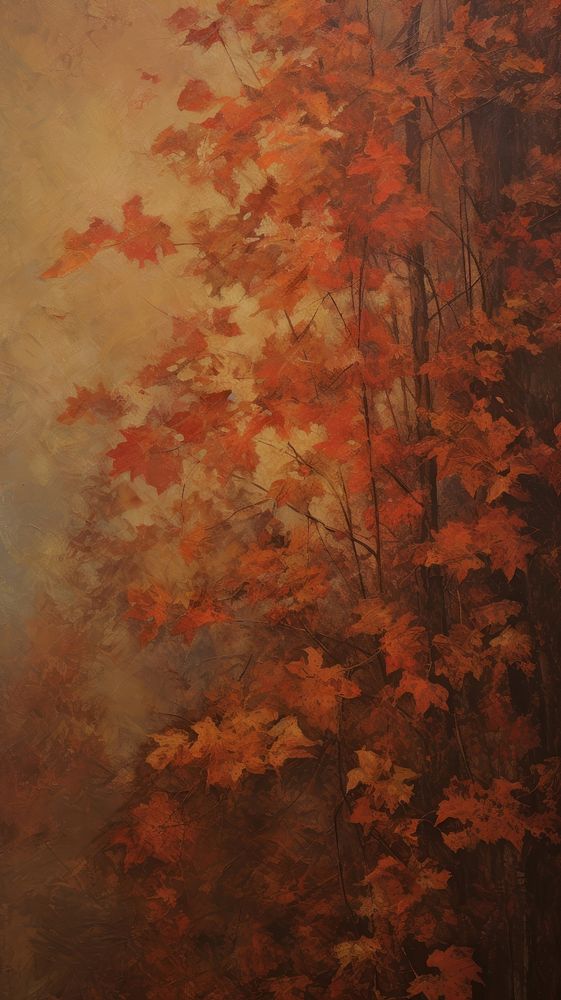 Acrylic paint of autumn painting plant tree.