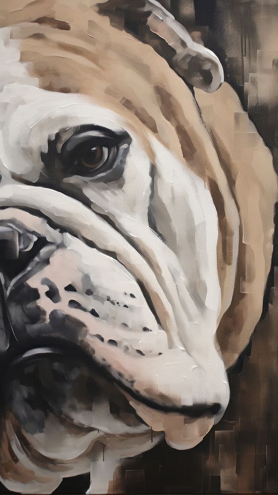 Acrylic paint of bulldog animal mammal pet.