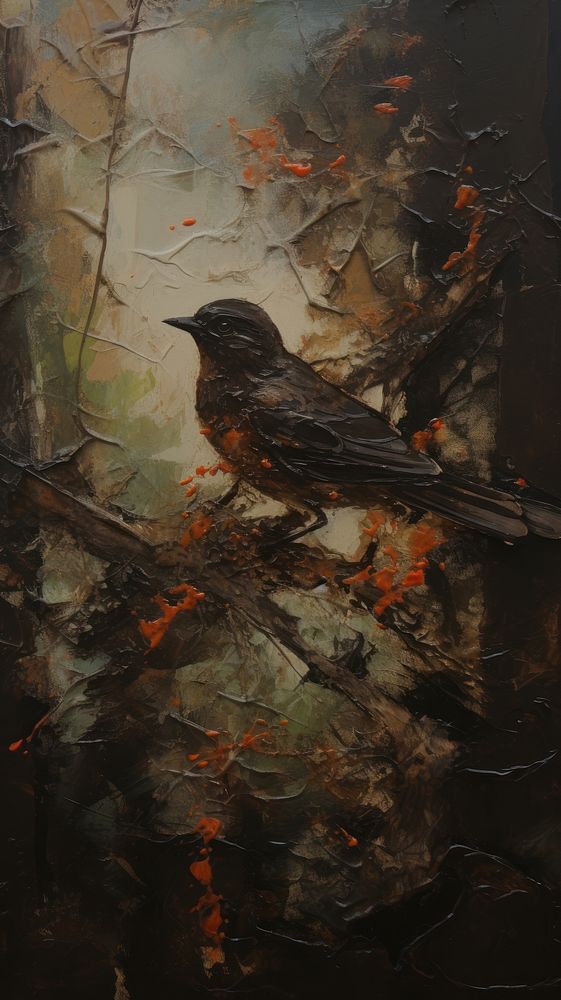 Acrylic paint of bird blackbird painting animal.