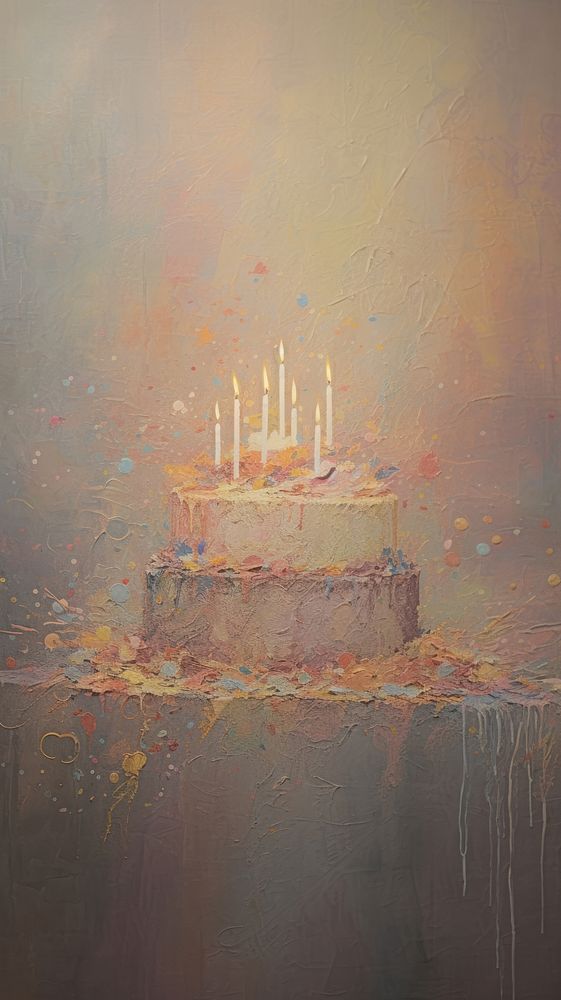 Acrylic paint of birthday dessert candle cake.