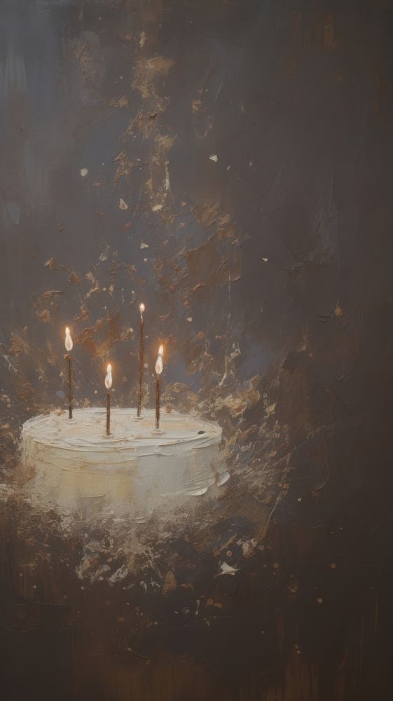 Acrylic paint of birthday painting candle illuminated.