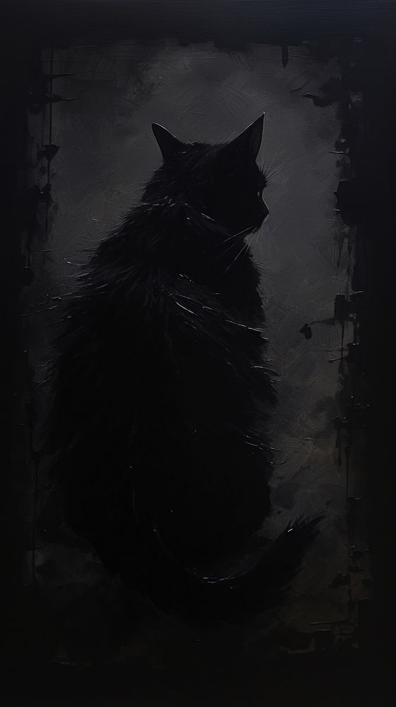 Acrylic paint of black cat animal mammal pet.