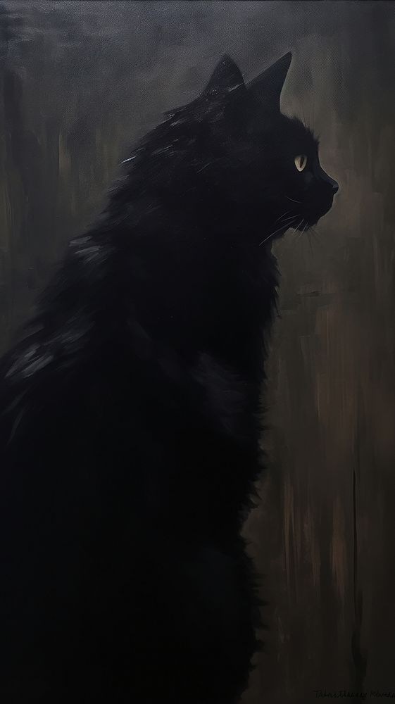 Acrylic paint of black cat mammal animal pet.