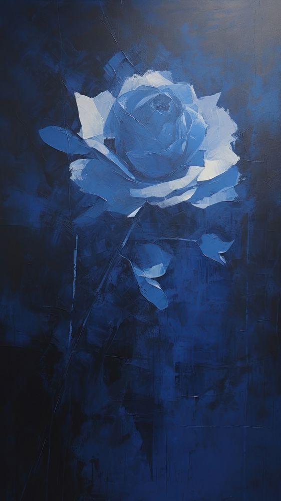 Acrylic paint of blue rose painting flower plant.