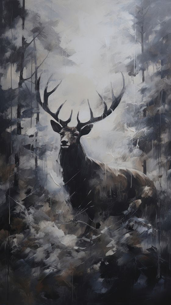Acrylic paint of deer wildlife antler animal.