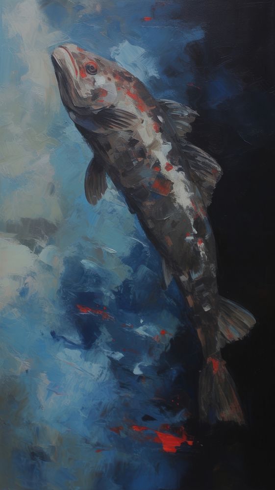 Acrylic paint of fish animal carp koi.