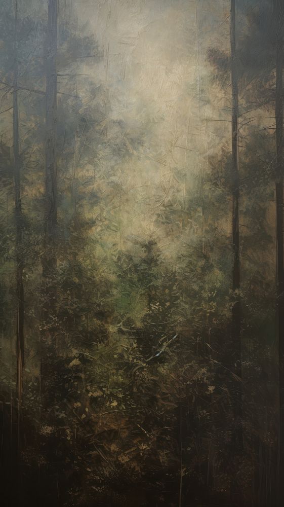 Acrylic paint of forest outdoors woodland painting.