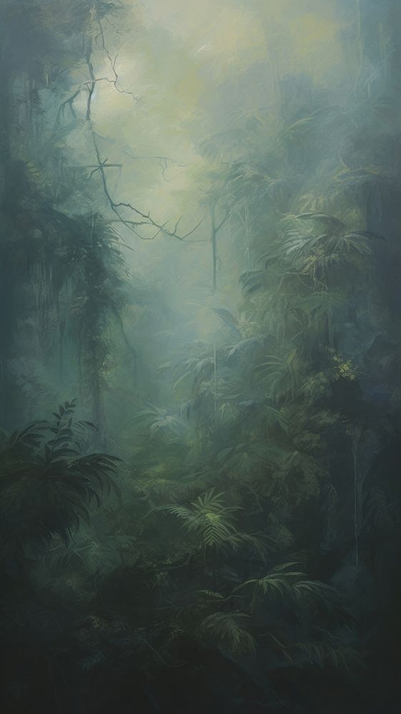 Acrylic paint of jungle woodland nature forest.