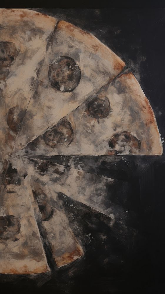 Acrylic paint of pizza food freshness darkness.