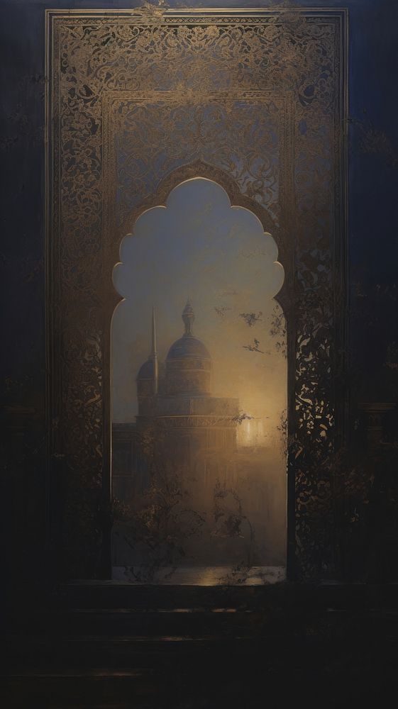 Acrylic paint of ramadan architecture painting art.