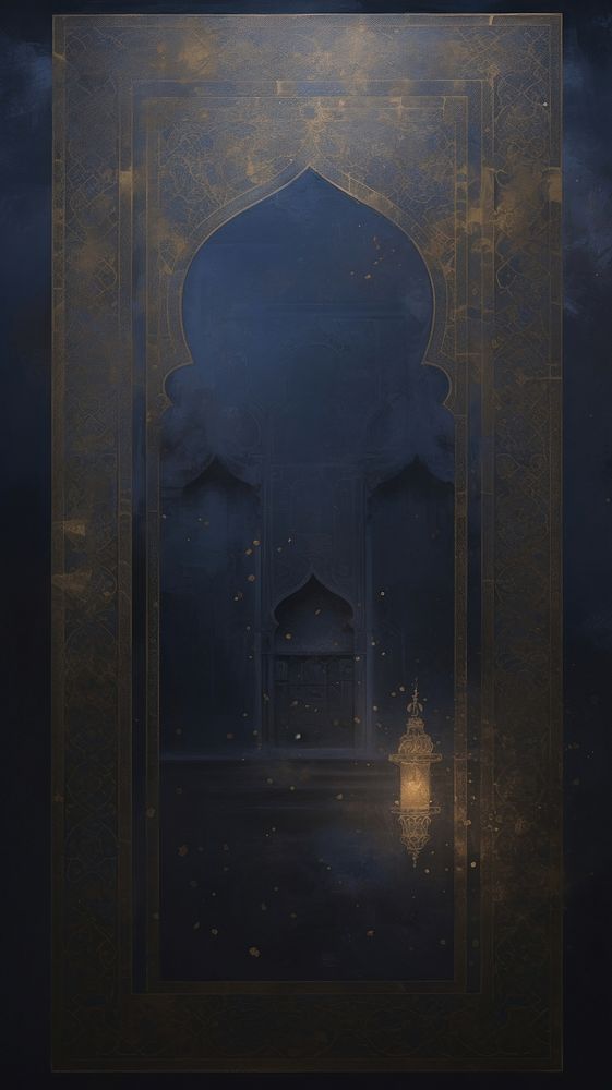 Acrylic paint of ramadan architecture building reflection.