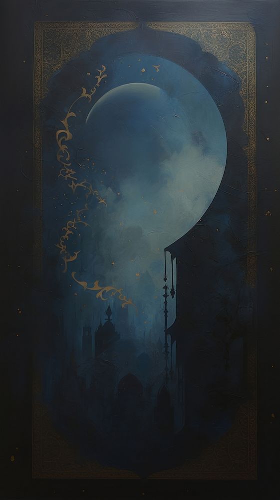 Acrylic paint of ramadan astronomy painting night.