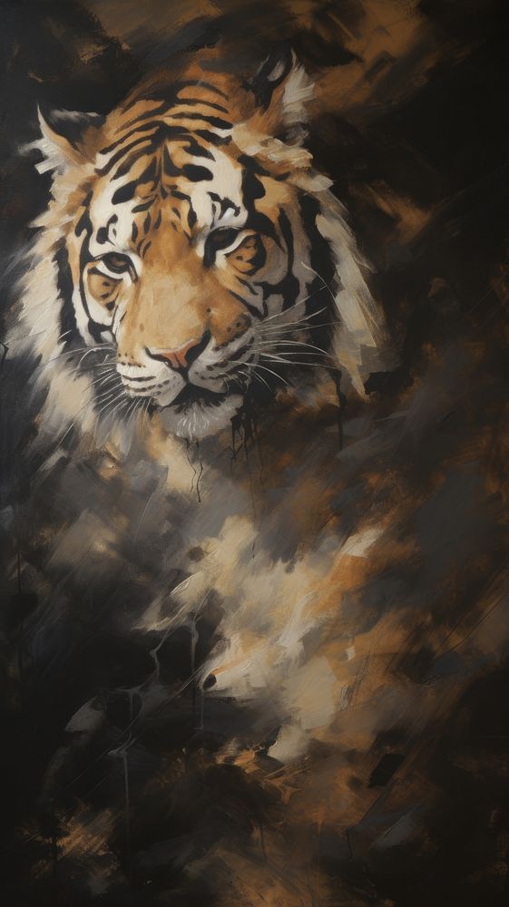 Acrylic paint of tiger wildlife animal mammal.