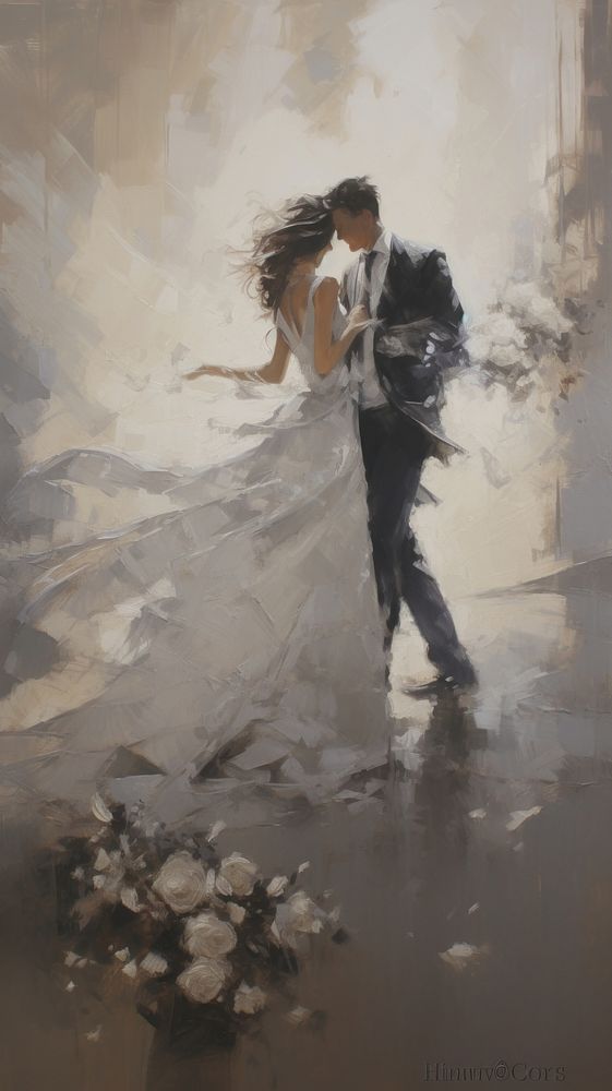 Acrylic paint of wedding painting dancing adult.