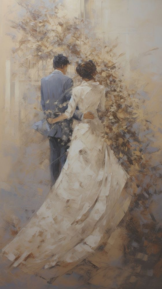 Acrylic paint of wedding painting fashion dress.