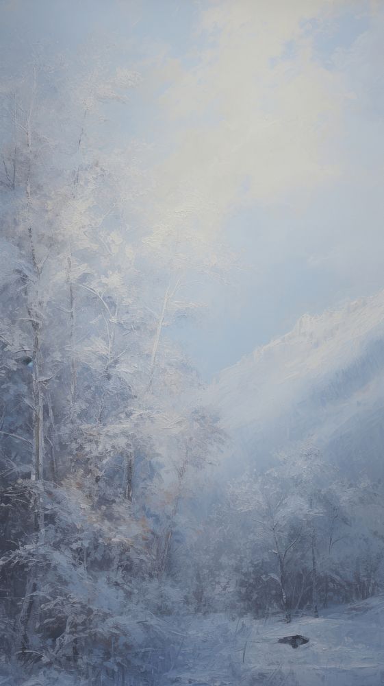 Acrylic paint of winter outdoors painting nature.