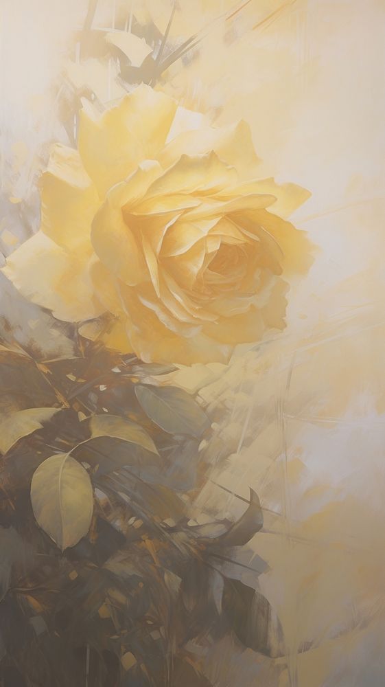 Acrylic paint of yellow rose painting flower plant.