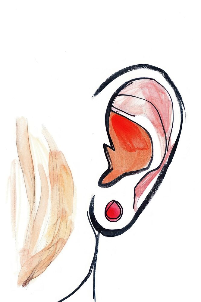 Earring on ear drawing sketch white background.