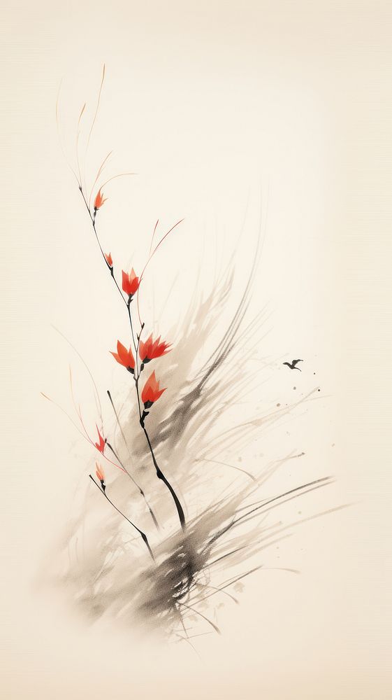 Chinese brush painting drawing flower.