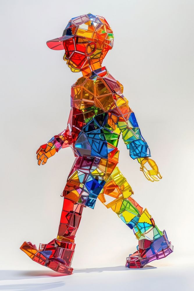 Boy walking art toy representation.