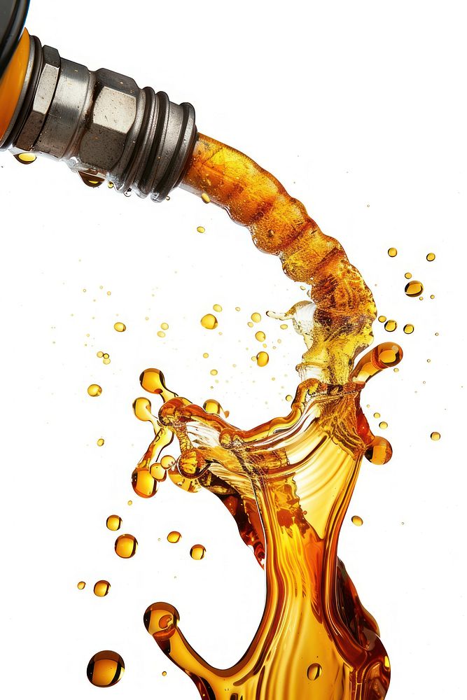 Gasoline Gushing Out From Pump gasoline pump white background.