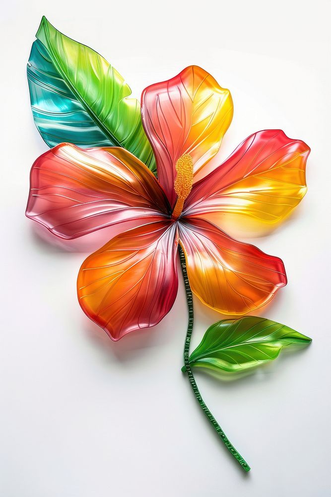 Tropical flower made from polyethylene petal plant leaf.