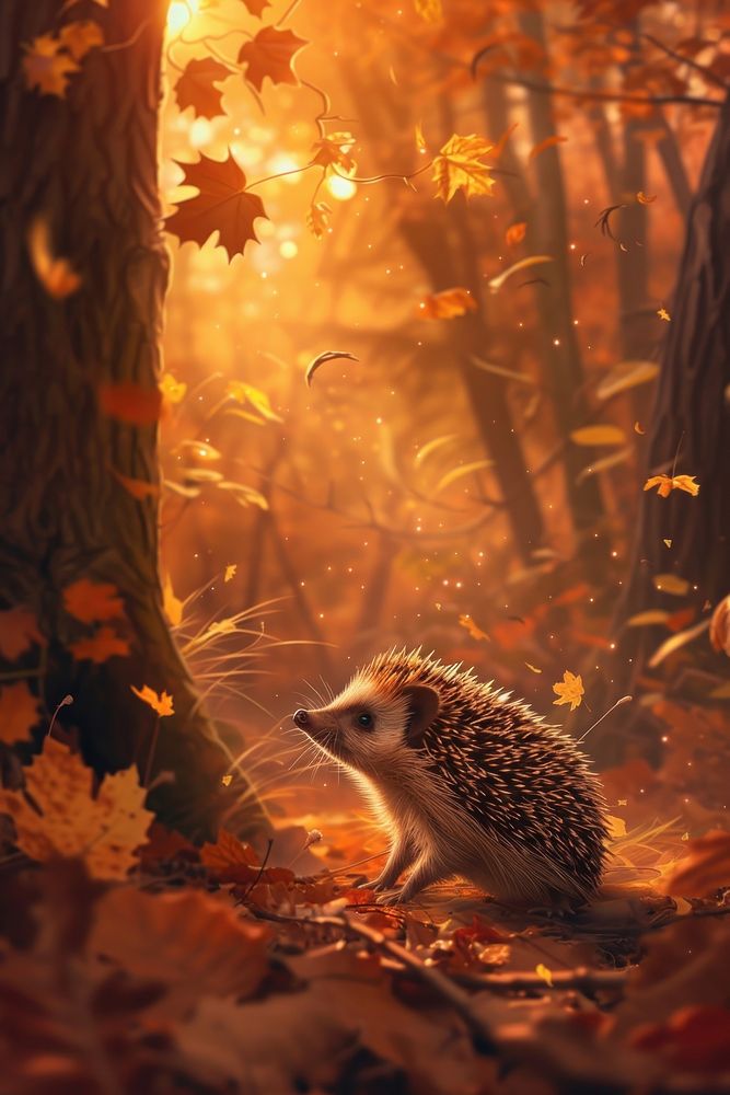 Hedgehog autumn animal yellow.