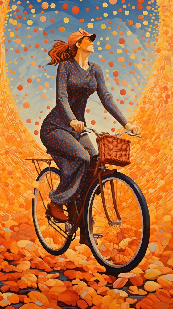 Woman riding bicycle painting vehicle cycling.