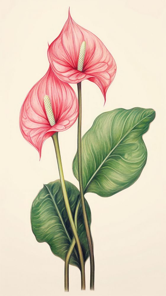 Vintage drawing Anthurium flower anthurium sketch.