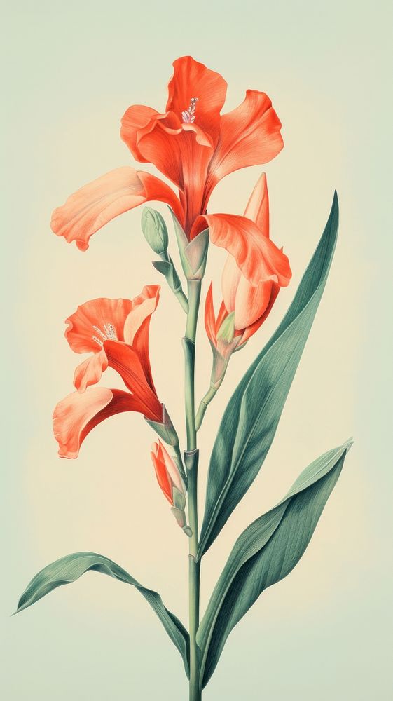 Vintage drawing canna flower gladiolus sketch.