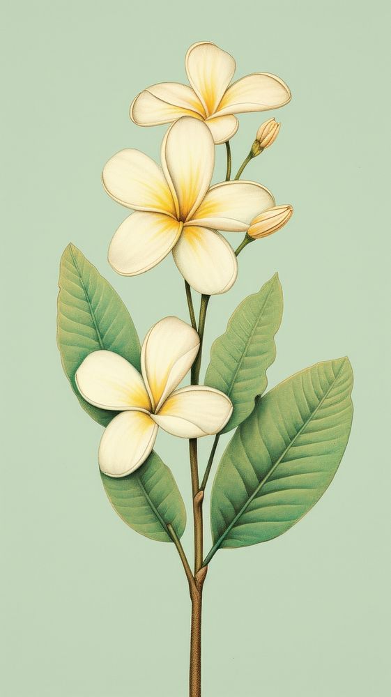 Vintage drawing Plumeria flower plant petal.