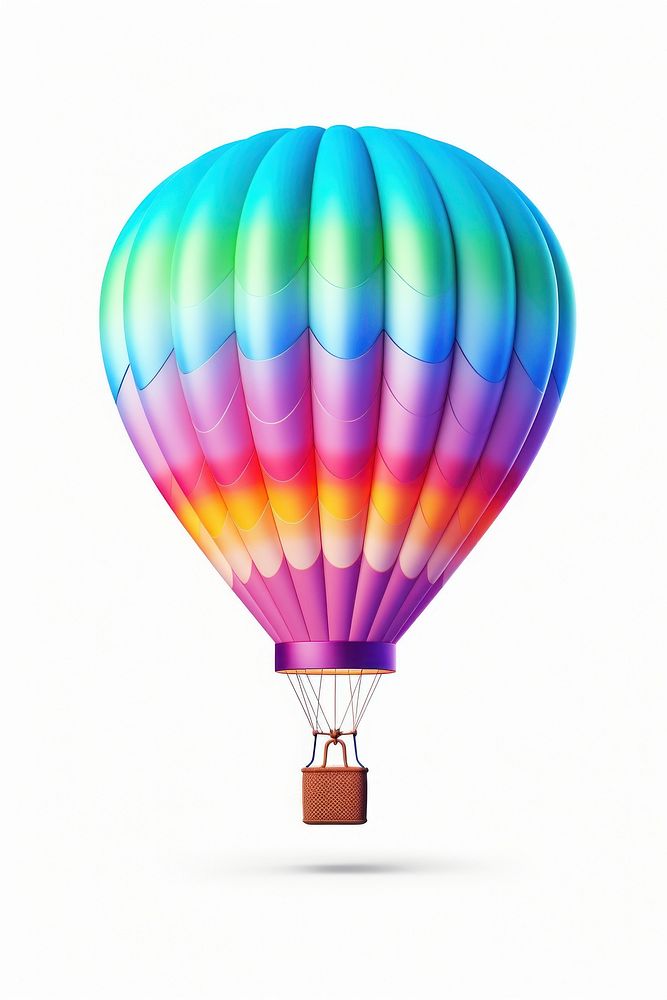3D render of hot air balloon iridescent aircraft vehicle white background.