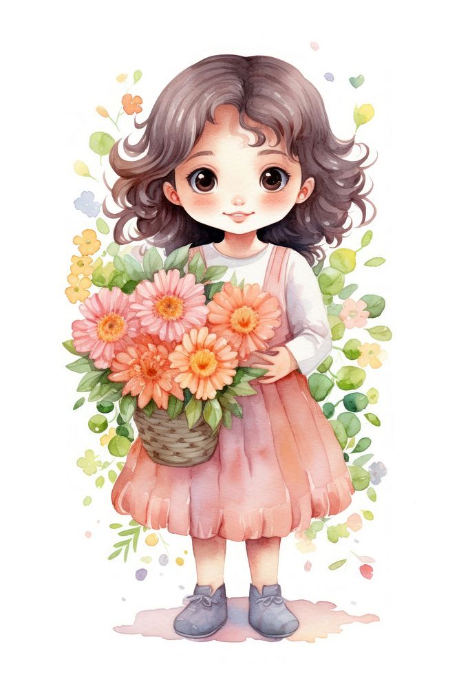 Watercolor illustration cute character of cute Zinnia flower plant creativity freshness.