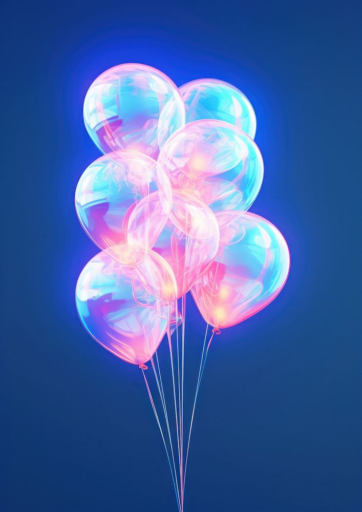 Balloon in the style of aesthetic neon art nouveau night illuminated celebration.