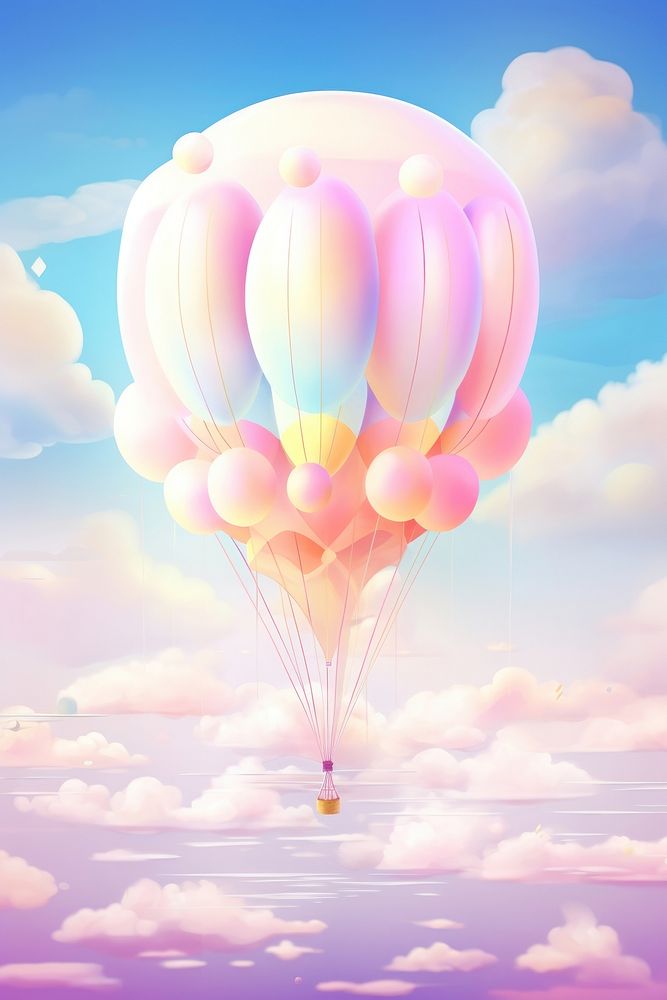 Balloon in the style of pastel dream art nouveau aircraft vehicle transportation.