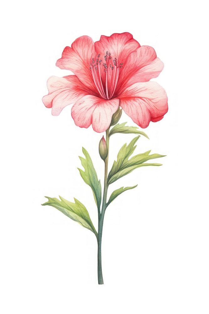 Cute watercolor illustration of a Azalea flower minimal hibiscus blossom plant.