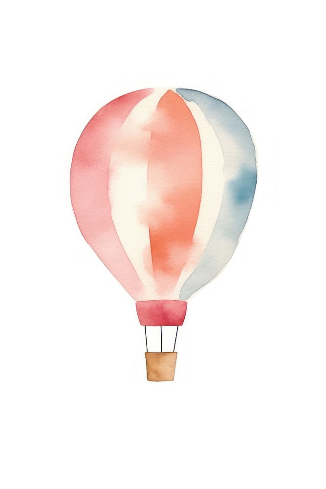 Cute watercolor illustration of a balloon aircraft vehicle white background.