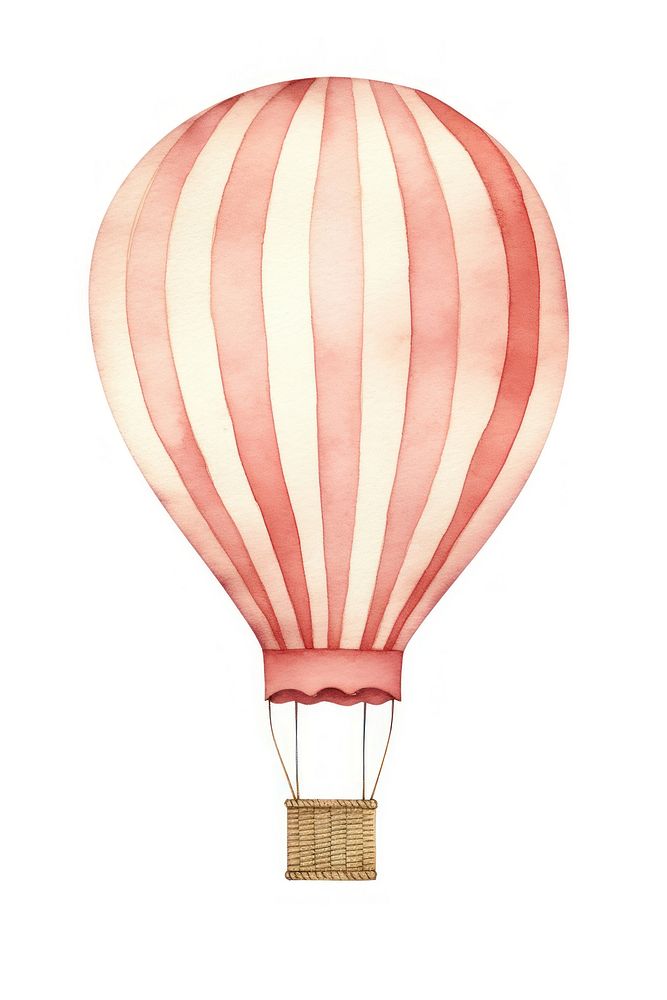 Cute watercolor illustration of a hot air balloon aircraft vehicle white background.