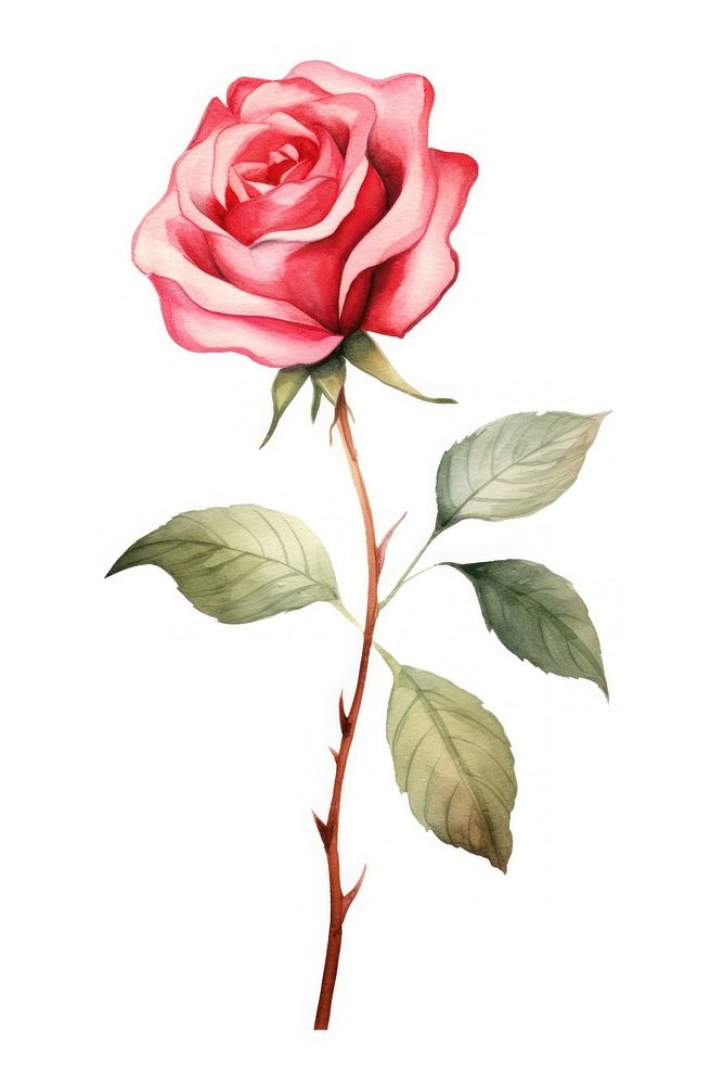 Cute watercolor illustration of a heritage Rose flower rose plant white background.
