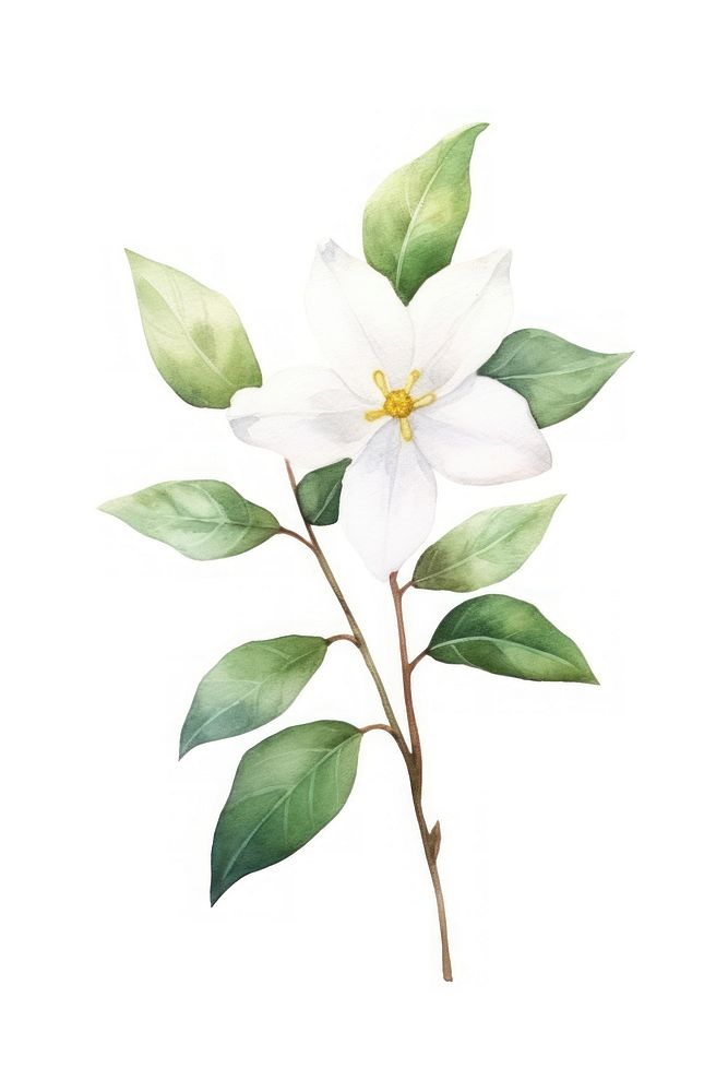 Cute watercolor illustration of a Jasmine flower minimal blossom plant petal.