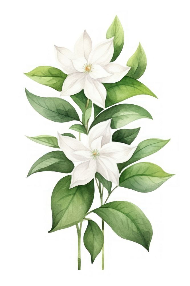 Cute watercolor illustration of a Jasmine flower minimal plant petal white.