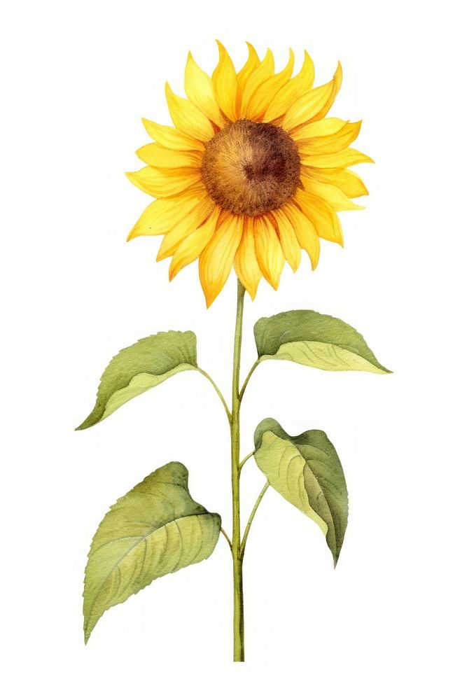 Cute watercolor illustration of a Sunflower sunflower plant white background.