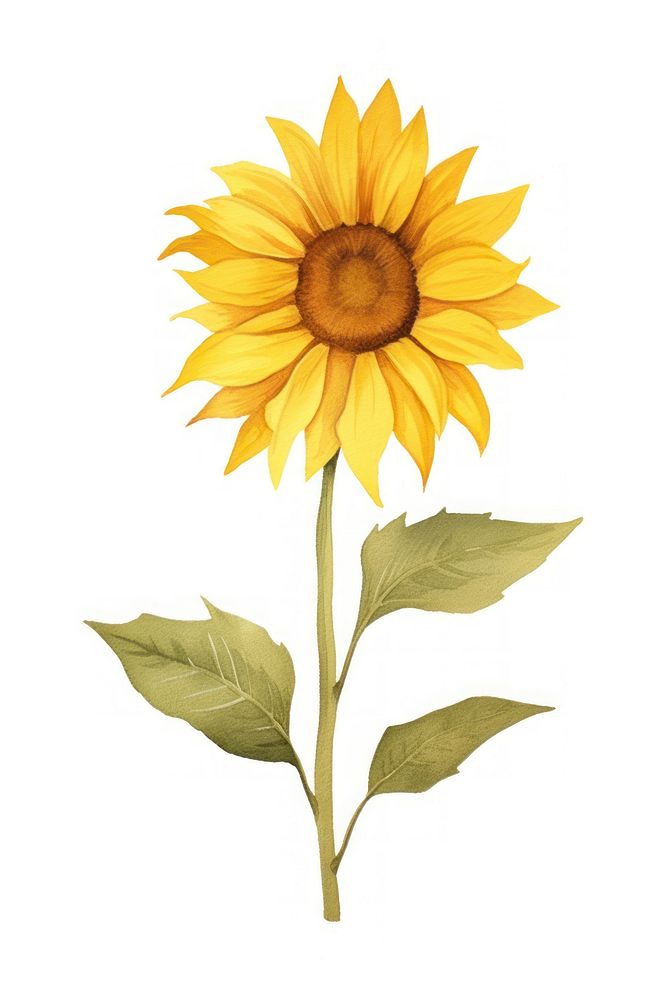 Cute watercolor illustration of a Sunflower sunflower plant white background.