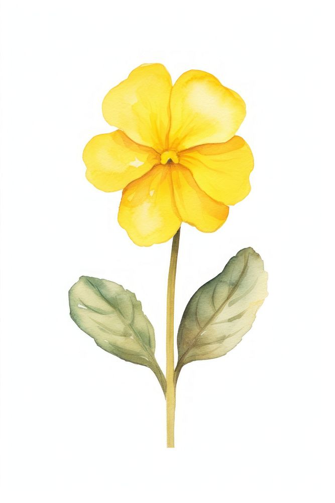 Cute watercolor illustration of a Primrose flower minimal petal plant leaf.
