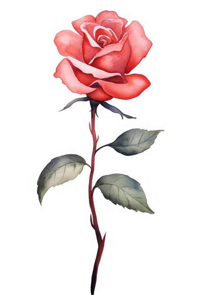 Cute watercolor illustration of a Rose flower rose plant white background.