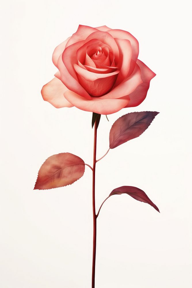 Cute watercolor illustration of a Rose flower rose plant white background.