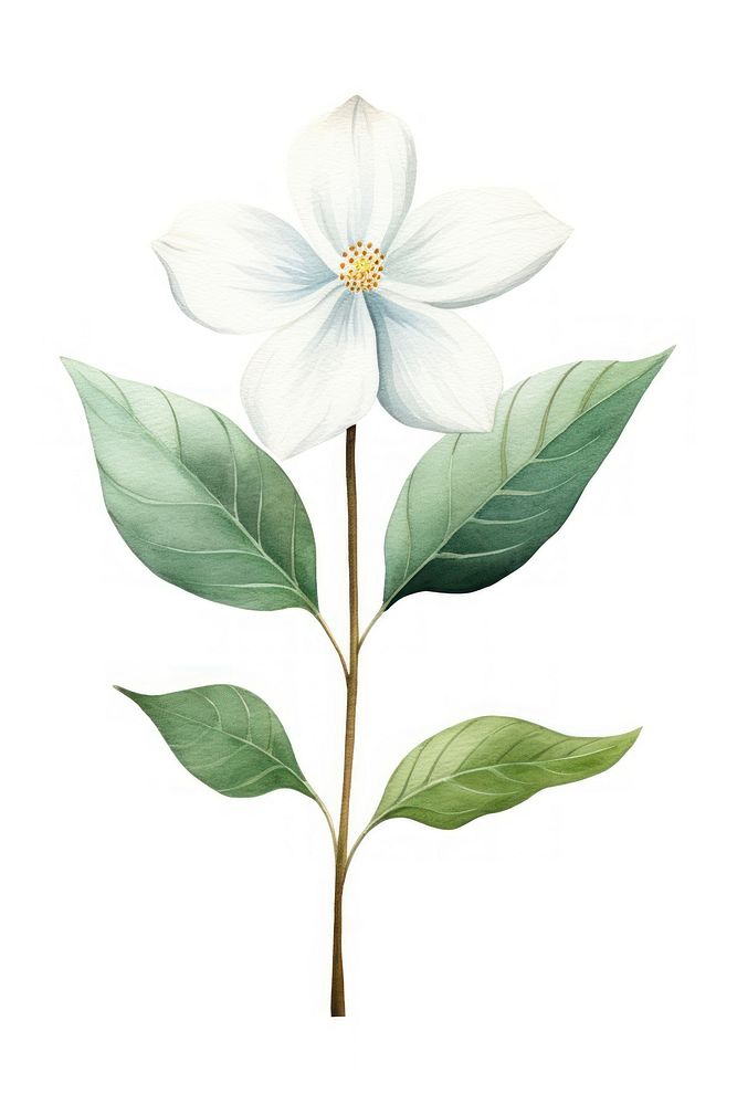 Cute watercolor illustration of a White Champaka flower plant petal white.