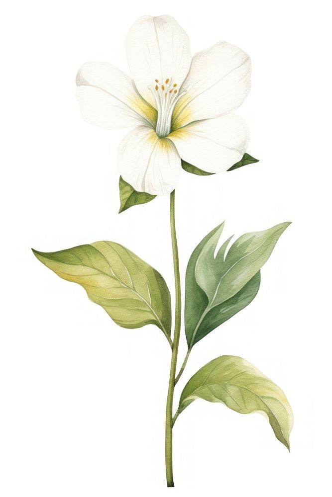 Cute watercolor illustration of a White Champaka flower blossom plant petal.