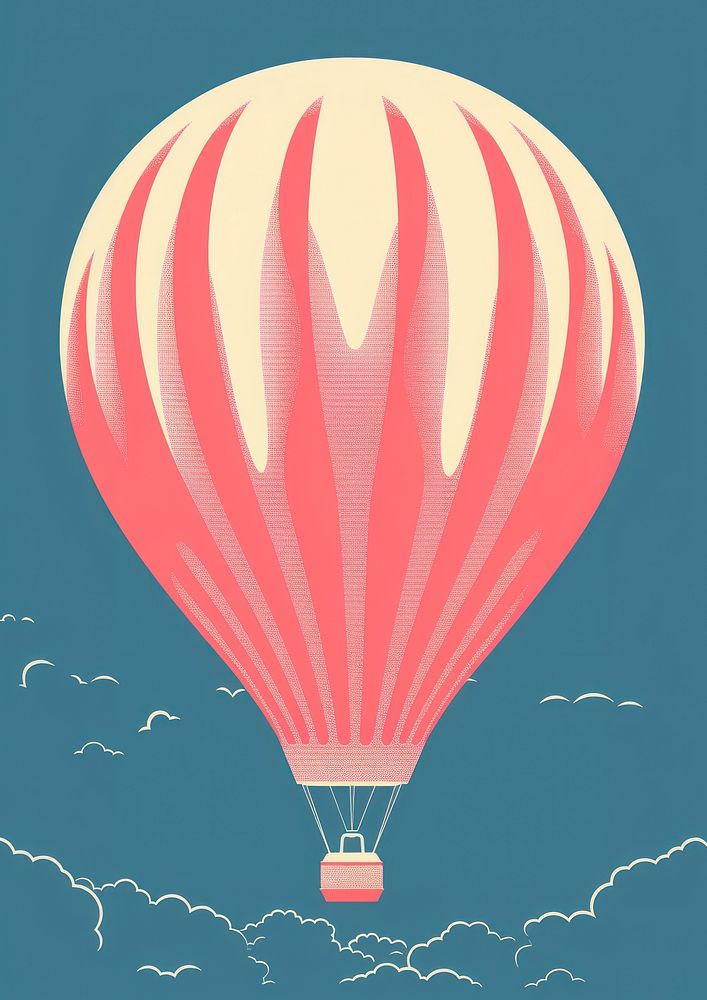 Hot air balloon risograph style aircraft outdoors vehicle.