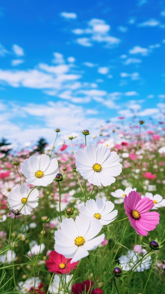 Cosmos field landscape sky grassland.